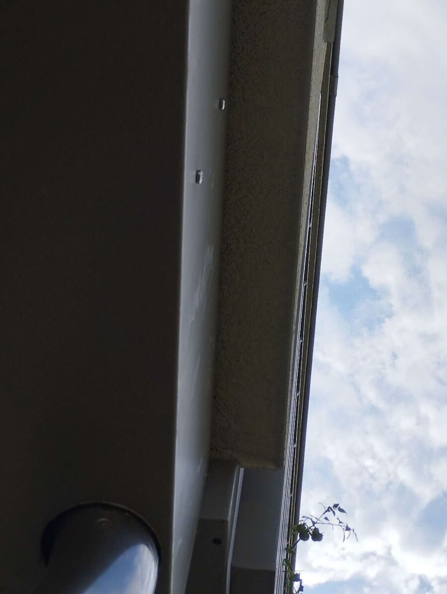 Unter einem Dachvorsprung in Zug (6300, Kanton Zug), befinden sich Spuren, die auf ein Wespennest im geschuetzten Bereich hindeuten.